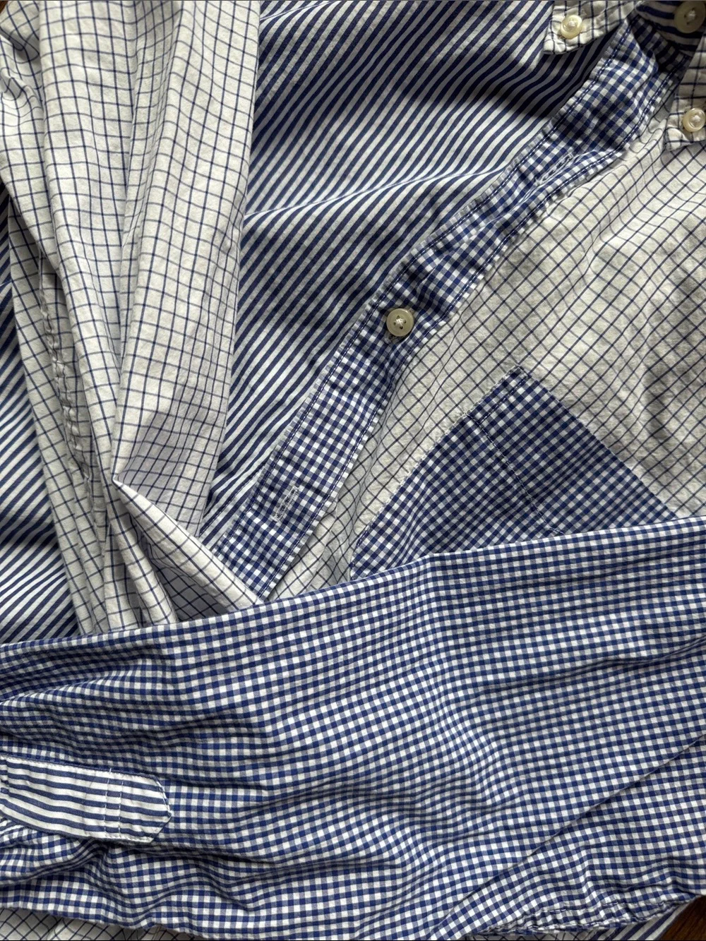 J. Crew Mixed Blue & White Patchwork Button-Down Shirt